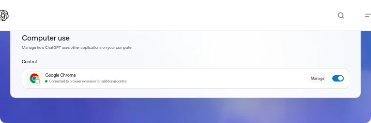 官方示意图：Computer Use中的Chrome连接与管理入口