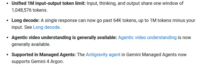 Google 文档明确输入、思考和输出共用1048576 Token